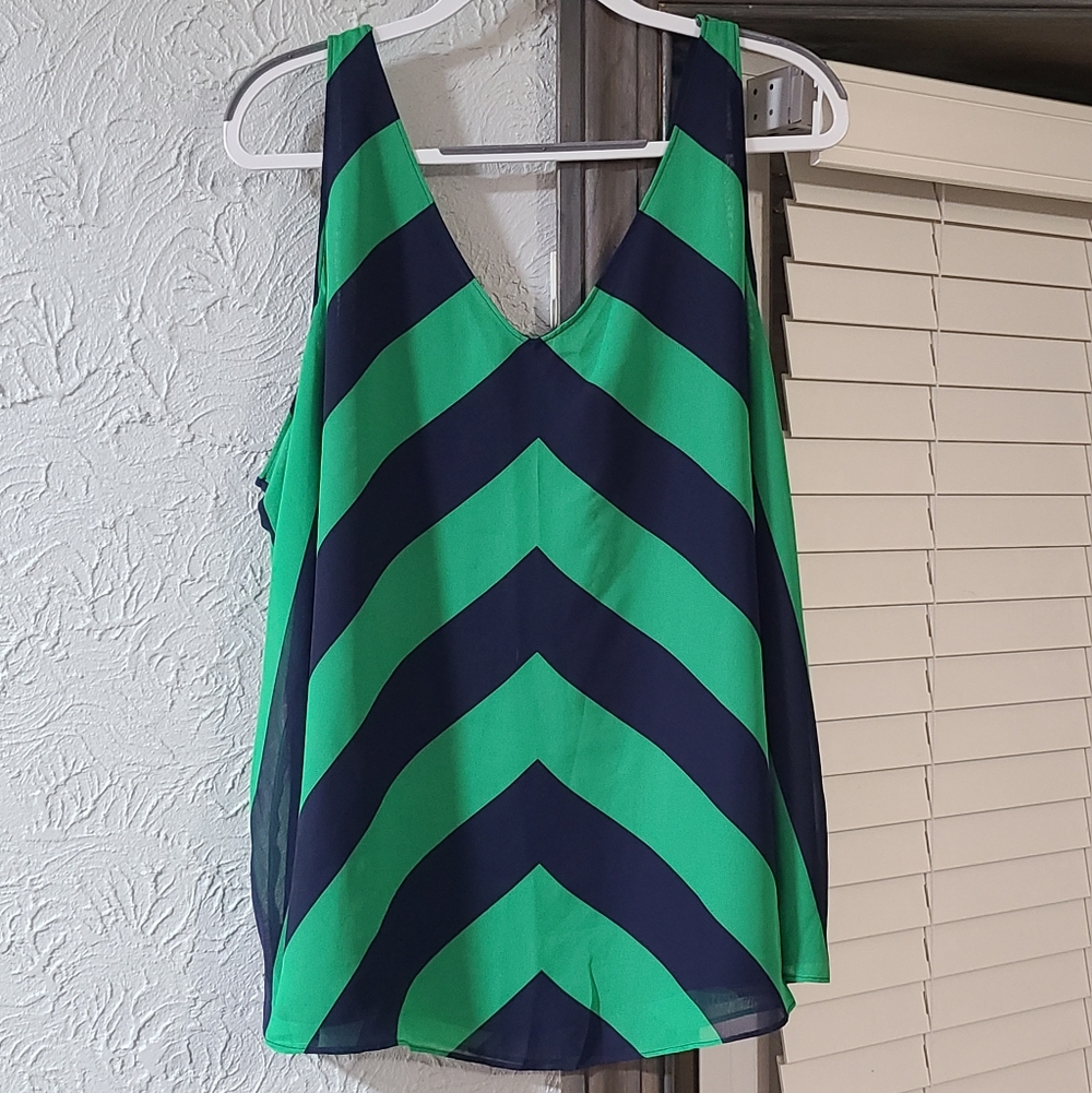 Lane Bryant Green and Navy Chevron Women's Top Blouse